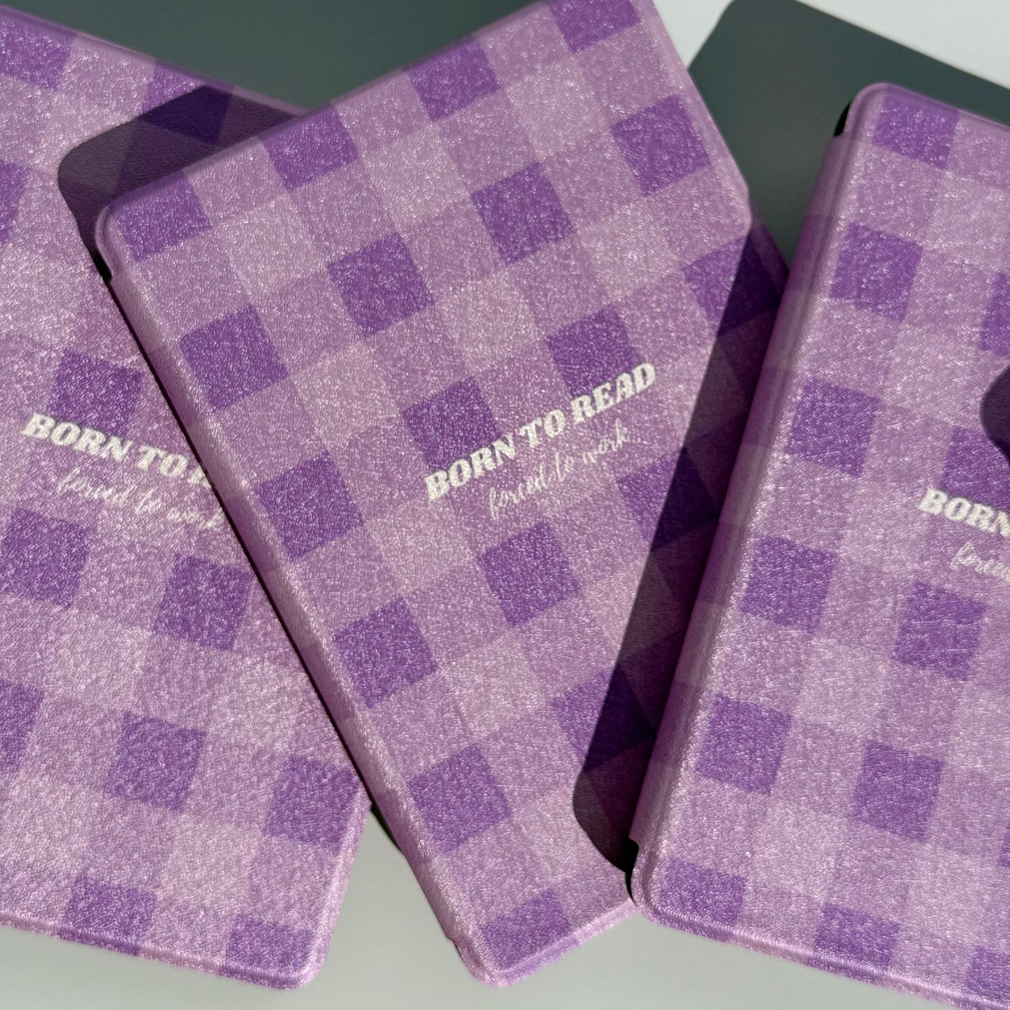 Check pattern cute purple kindle case with hand strap