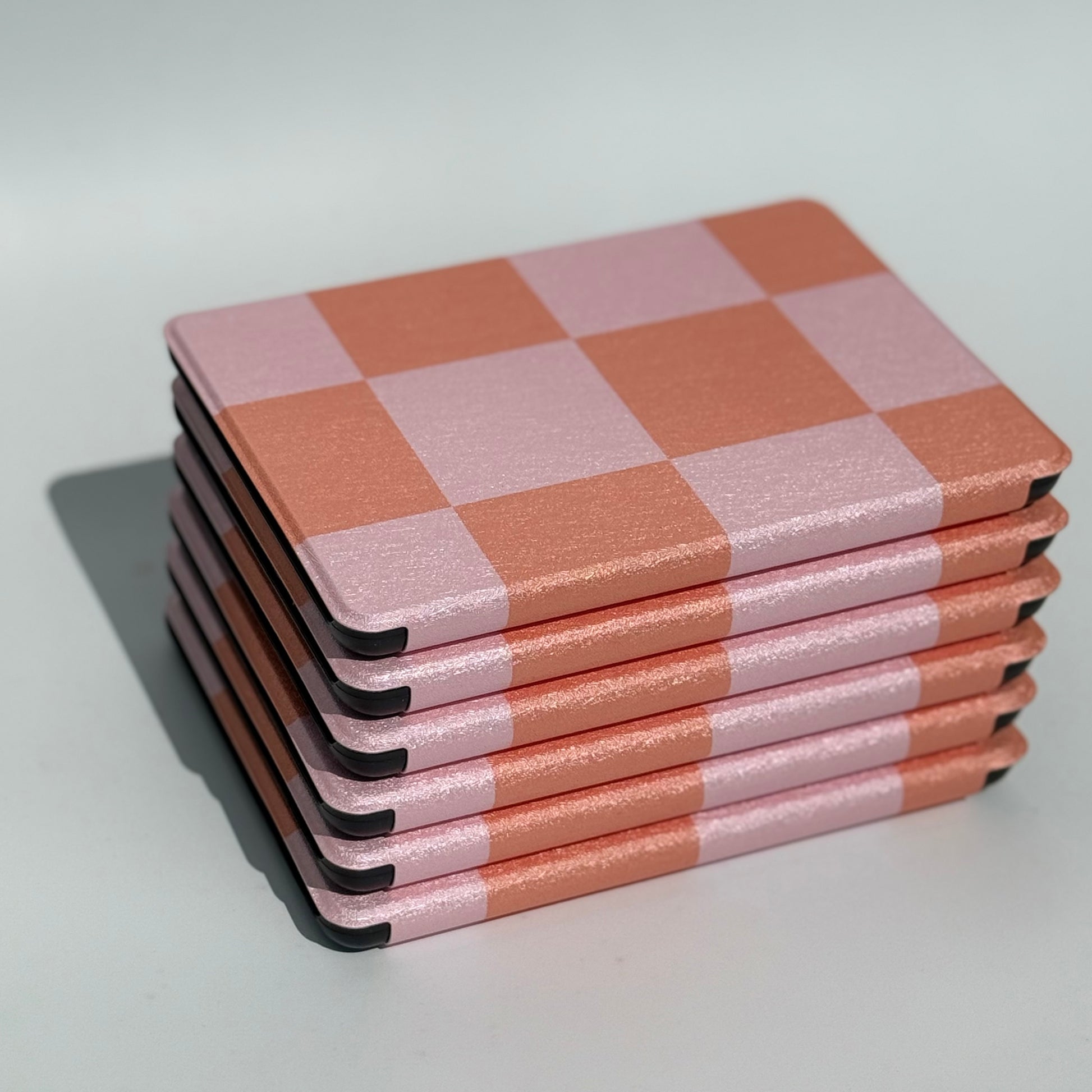 Pink and orange checkered shockproof kindle case