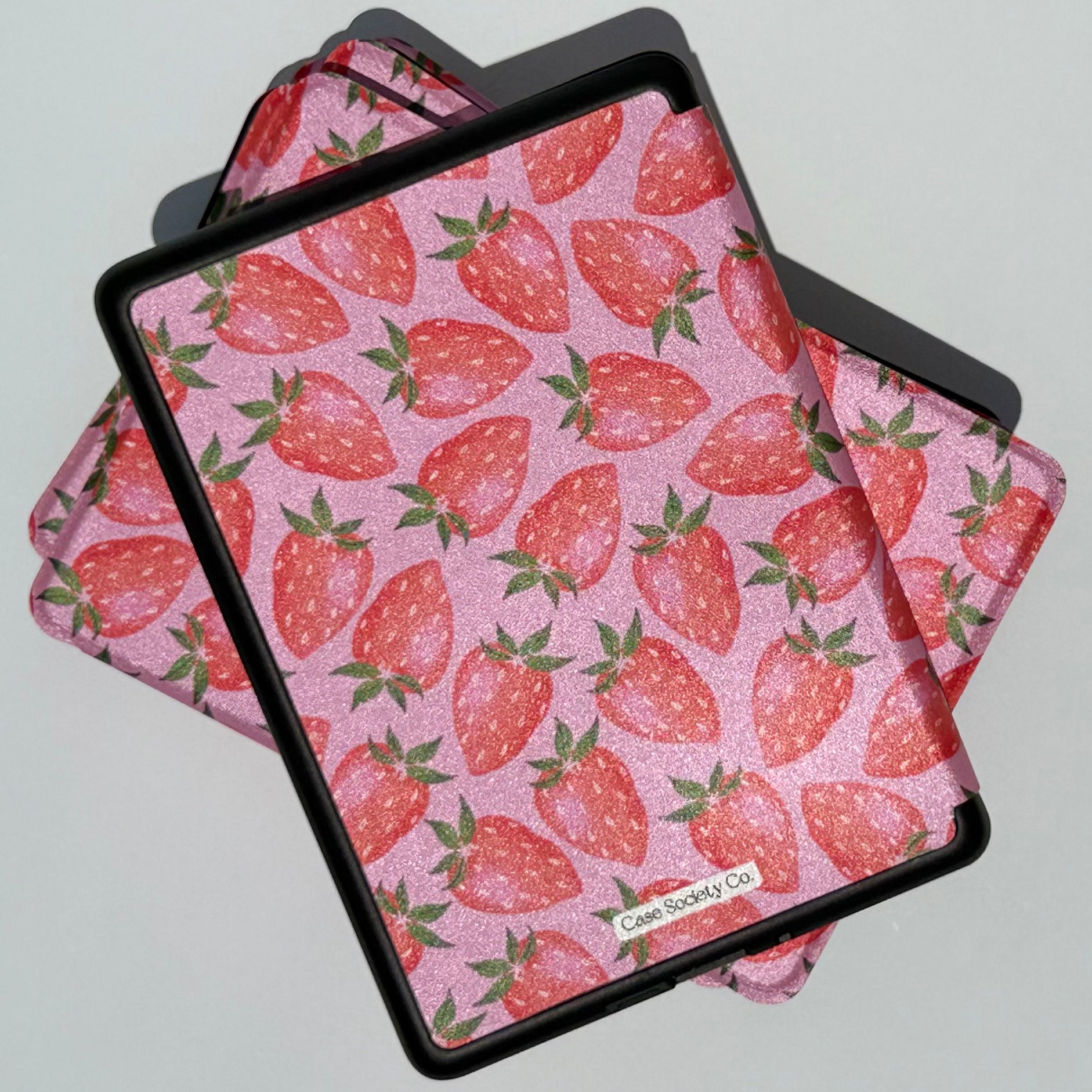 Pink strawberry patterned kindle case with flip case for paperwhite