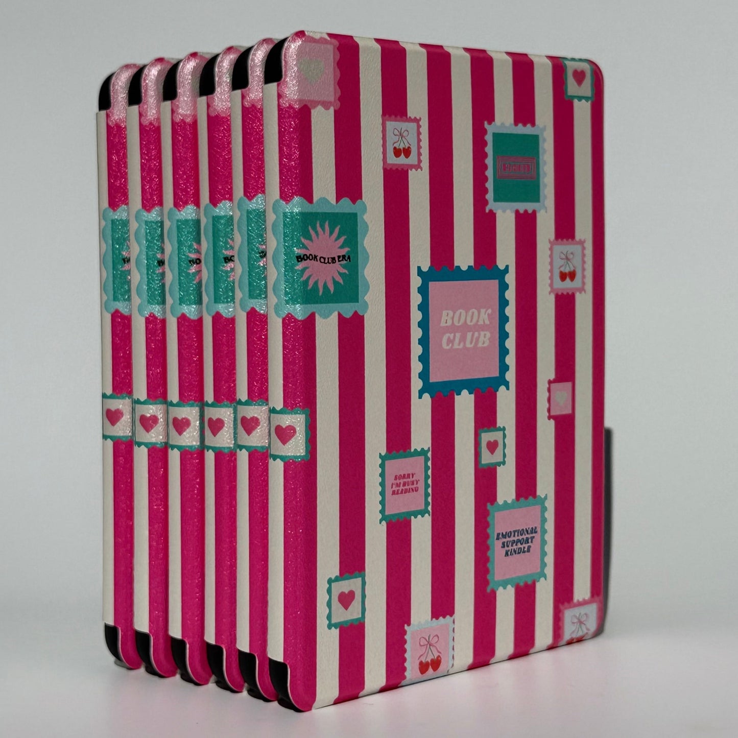 Booking Hearts pink stripe Kindle case with hand strap