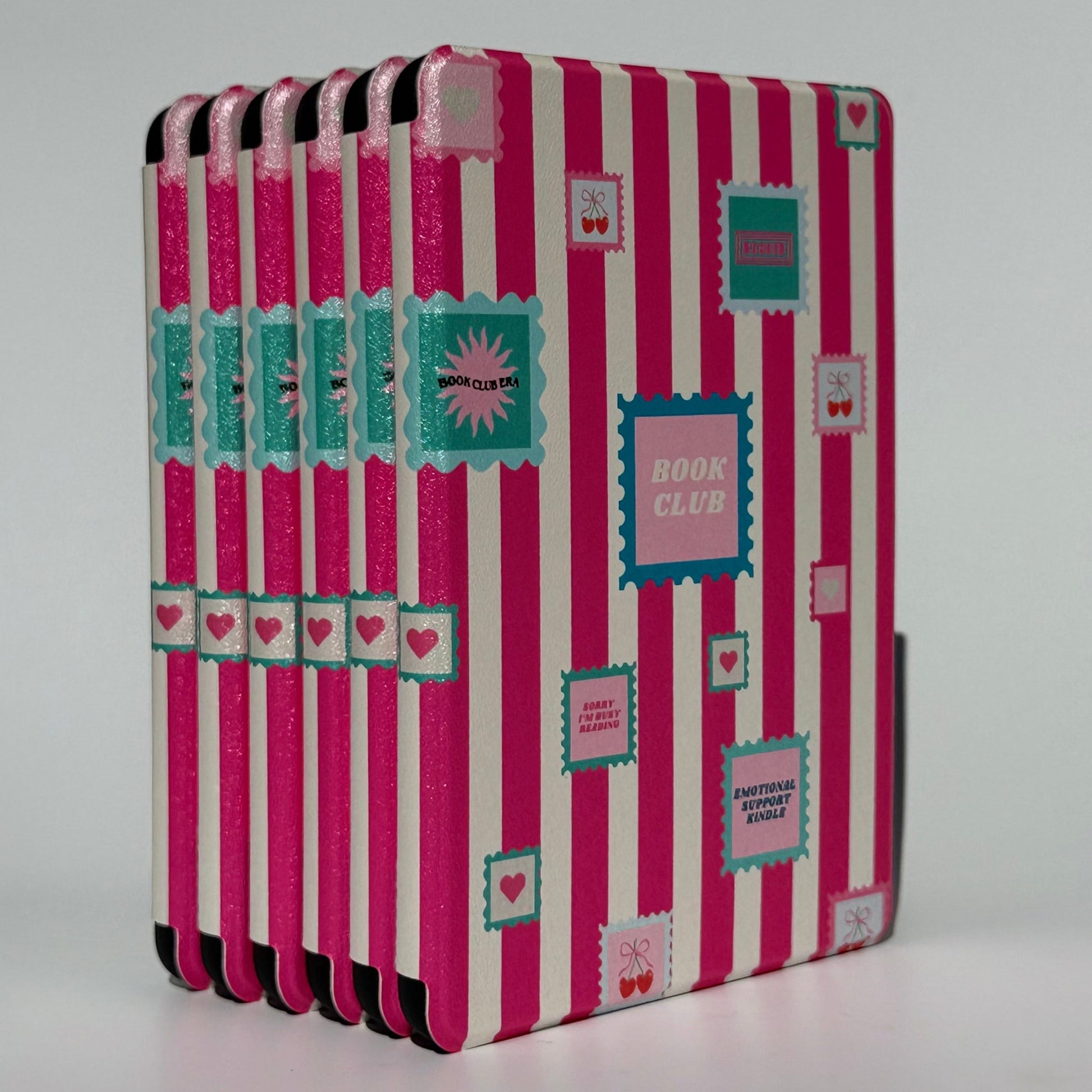 Booking Hearts pink stripe Kindle case with hand strap