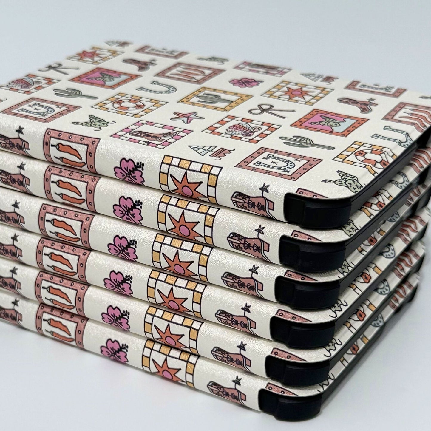 Coastal Cowgirl Kobo Libra case with western inspired pink and cream pattern ebook reader cover