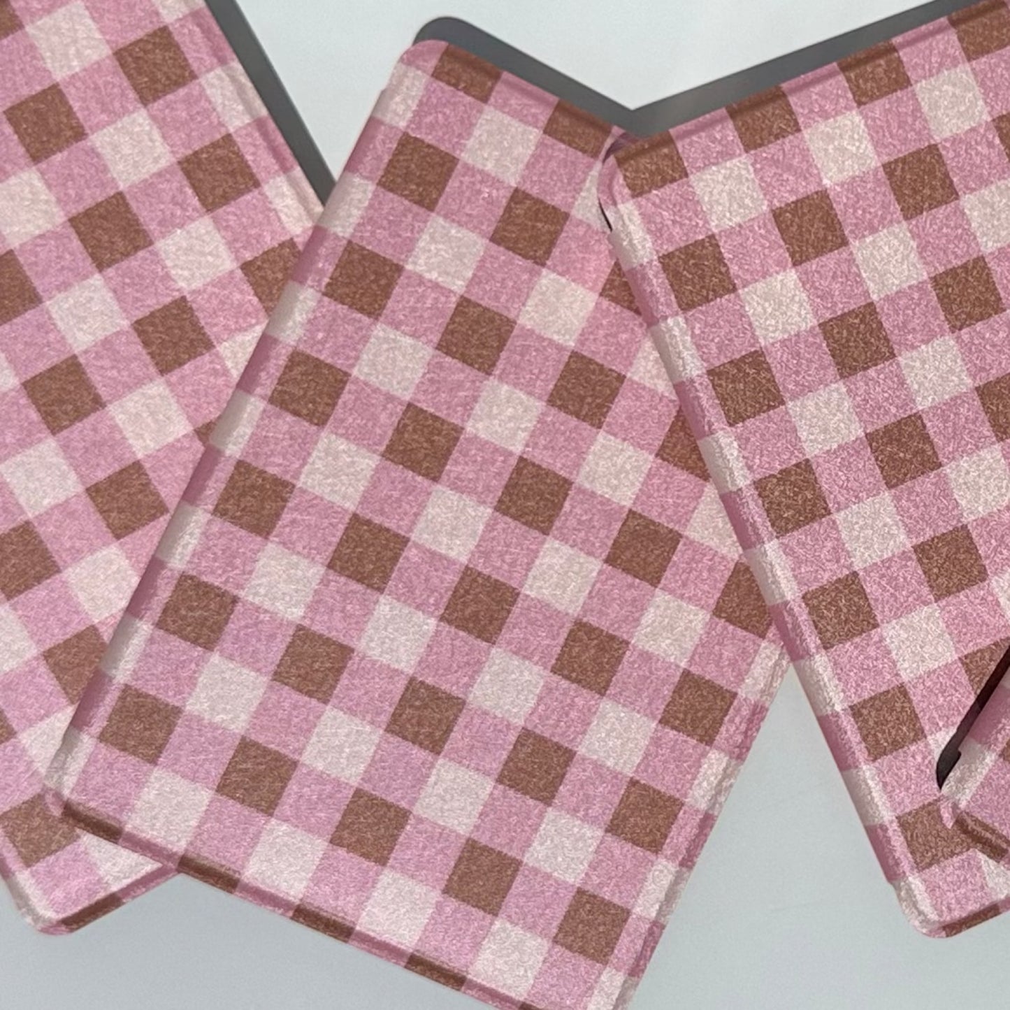 Heirloom Romance Kindle Paperwhite case pink check aesthetic folio ebook reader cover