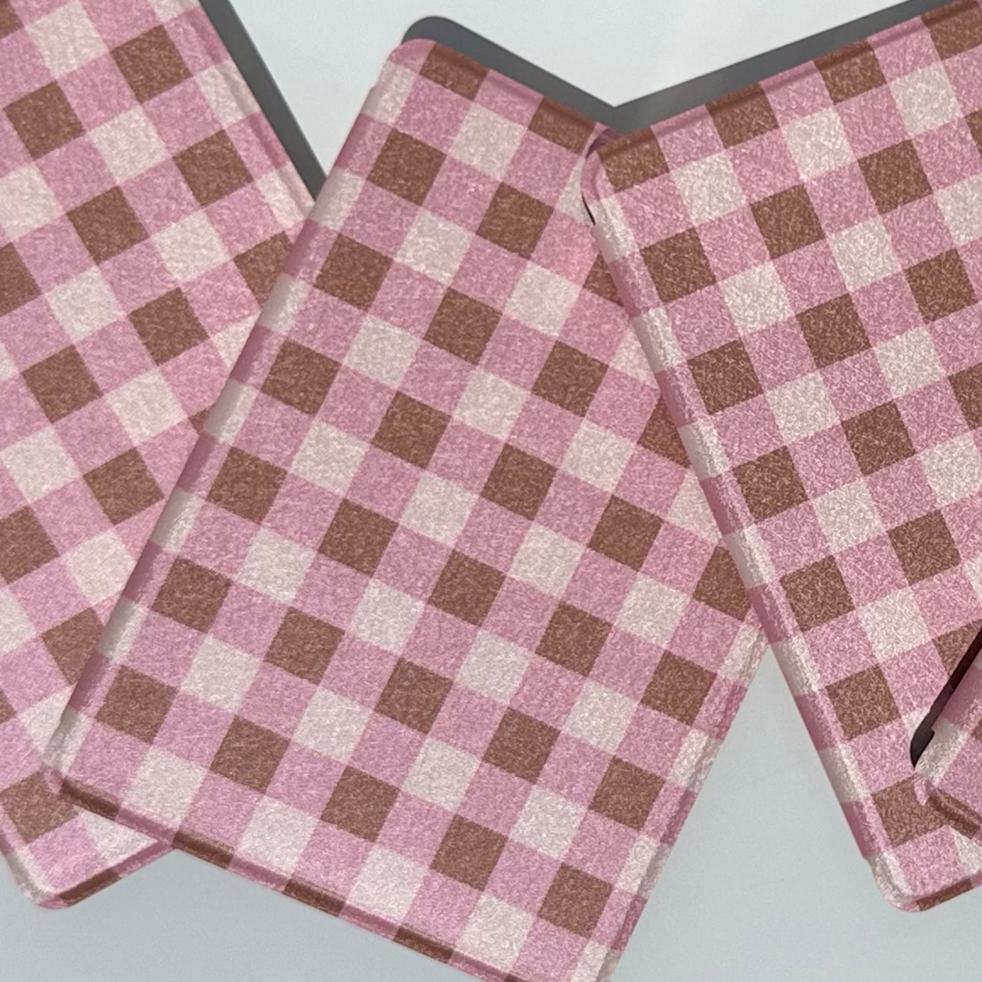 Heirloom Romance Kindle Paperwhite case pink check aesthetic folio ebook reader cover