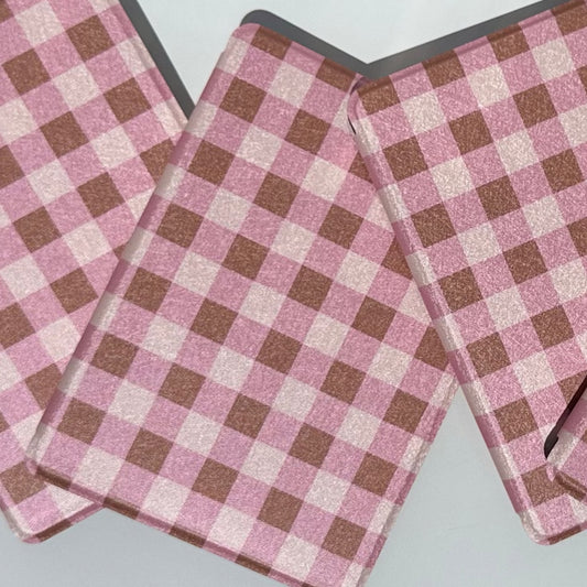 Heirloom Romance Kindle Paperwhite case pink check aesthetic folio ebook reader cover