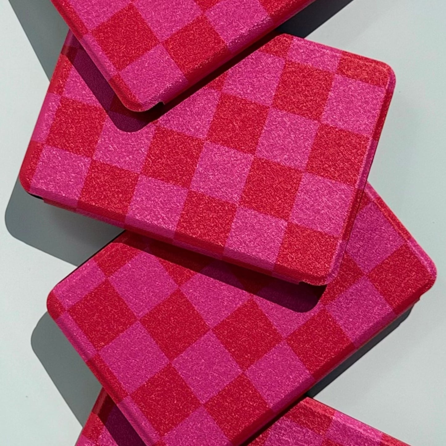 Love's Bouquet Kindle case in pink and red checkered design scattered at angles, Case Society Australia