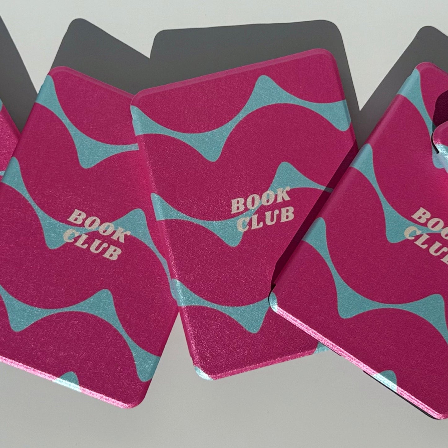 Tidal Crush pink and teal book club Kindle case with a metallic shimmer
