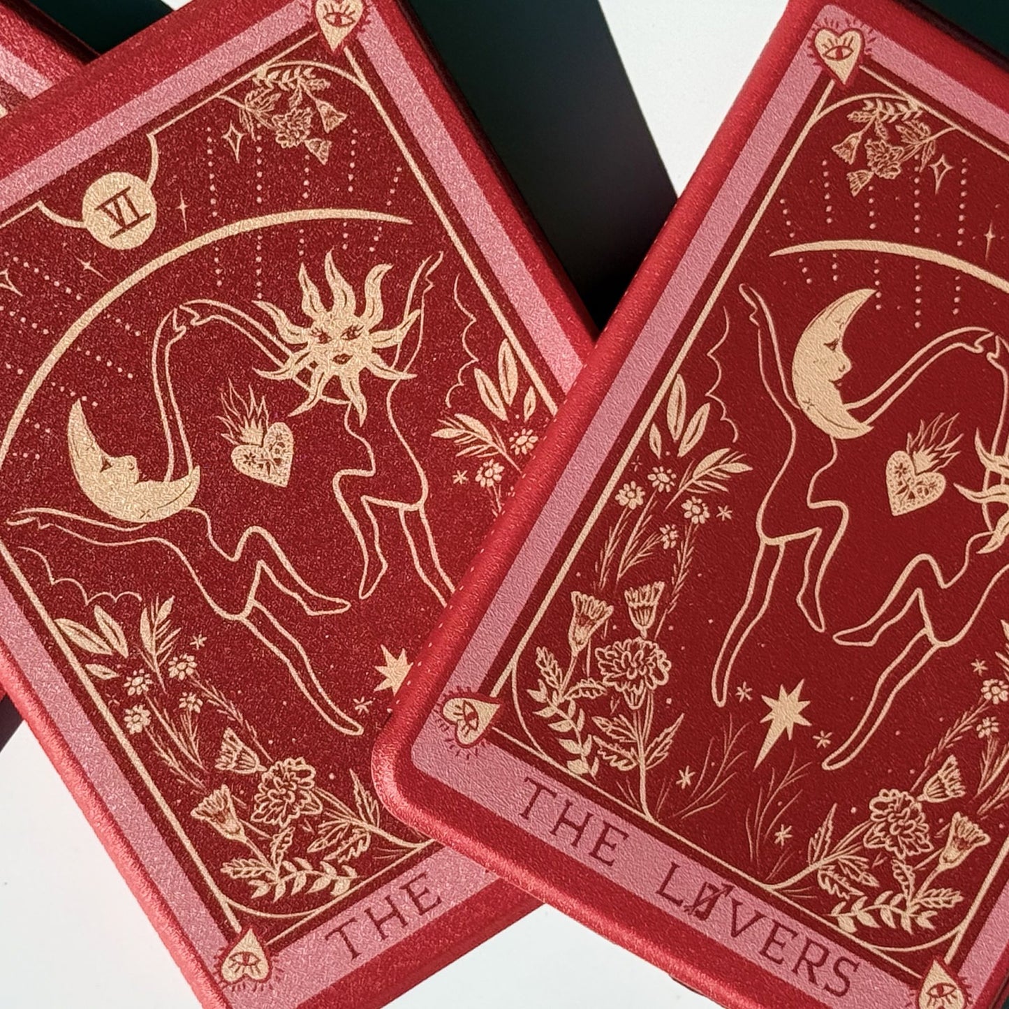 The Lovers Kindle case from Case Society Co Australia, wine red with gold tarot artwork