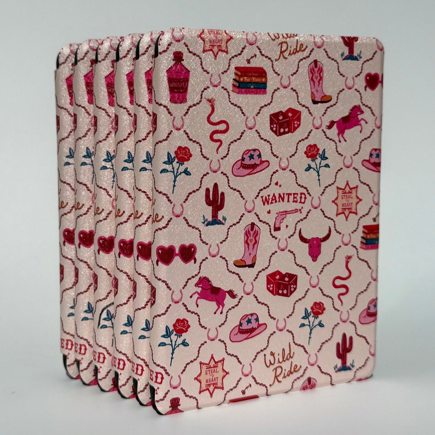 Wild Ride Kindle case standing upright, western cowgirl design