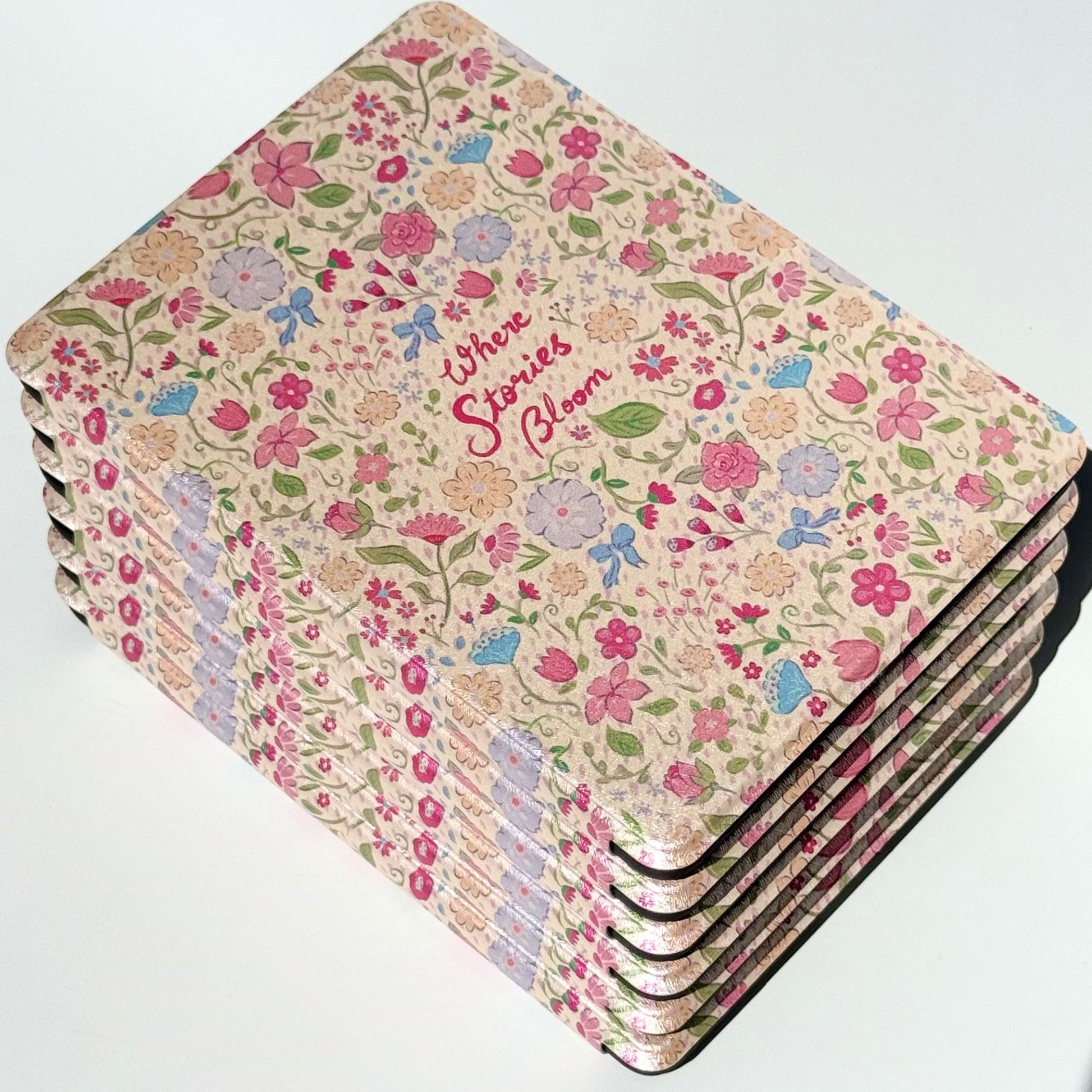 Cute Kindle Paperwhite case with vintage floral print, cursive lettering and bookish romantasy style