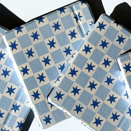 Blue star check Kobo Libra cases stacked on their sides