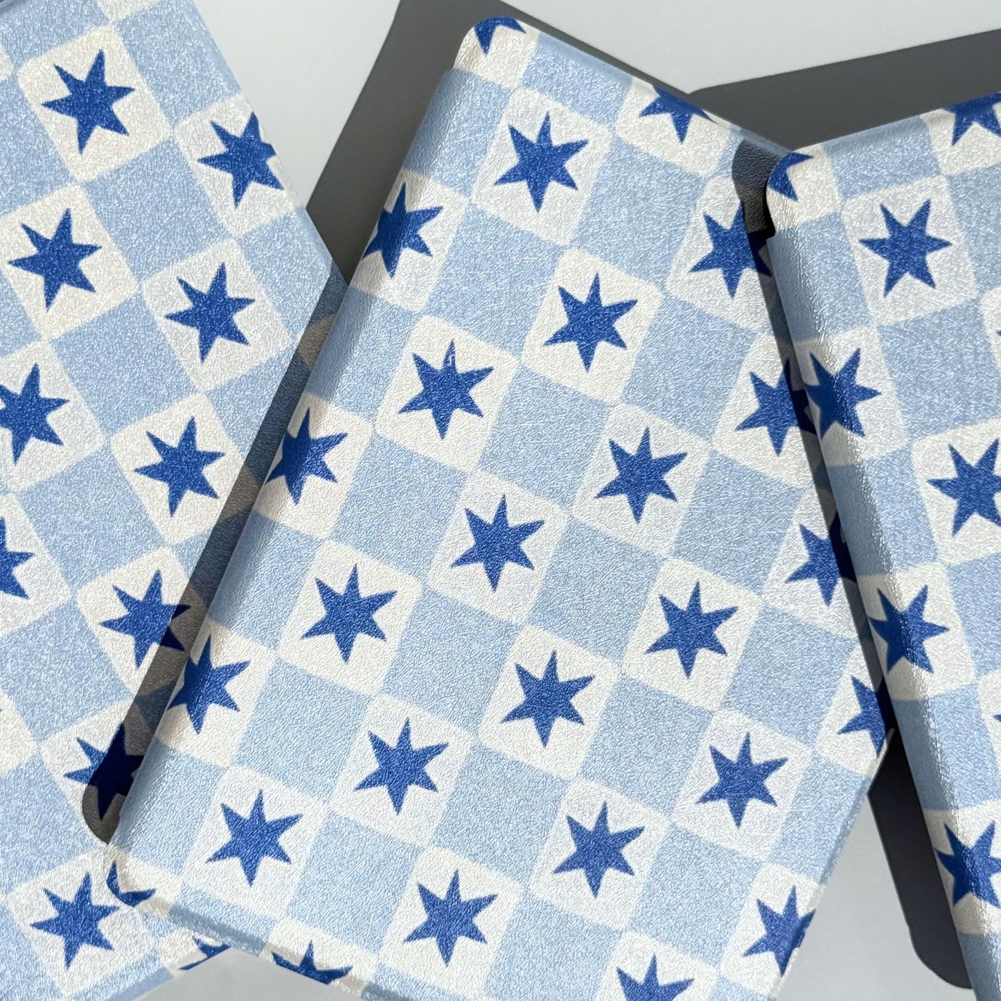 Blue star Kobo Clara case, chambray-blue check with navy stars, shipped from Australia