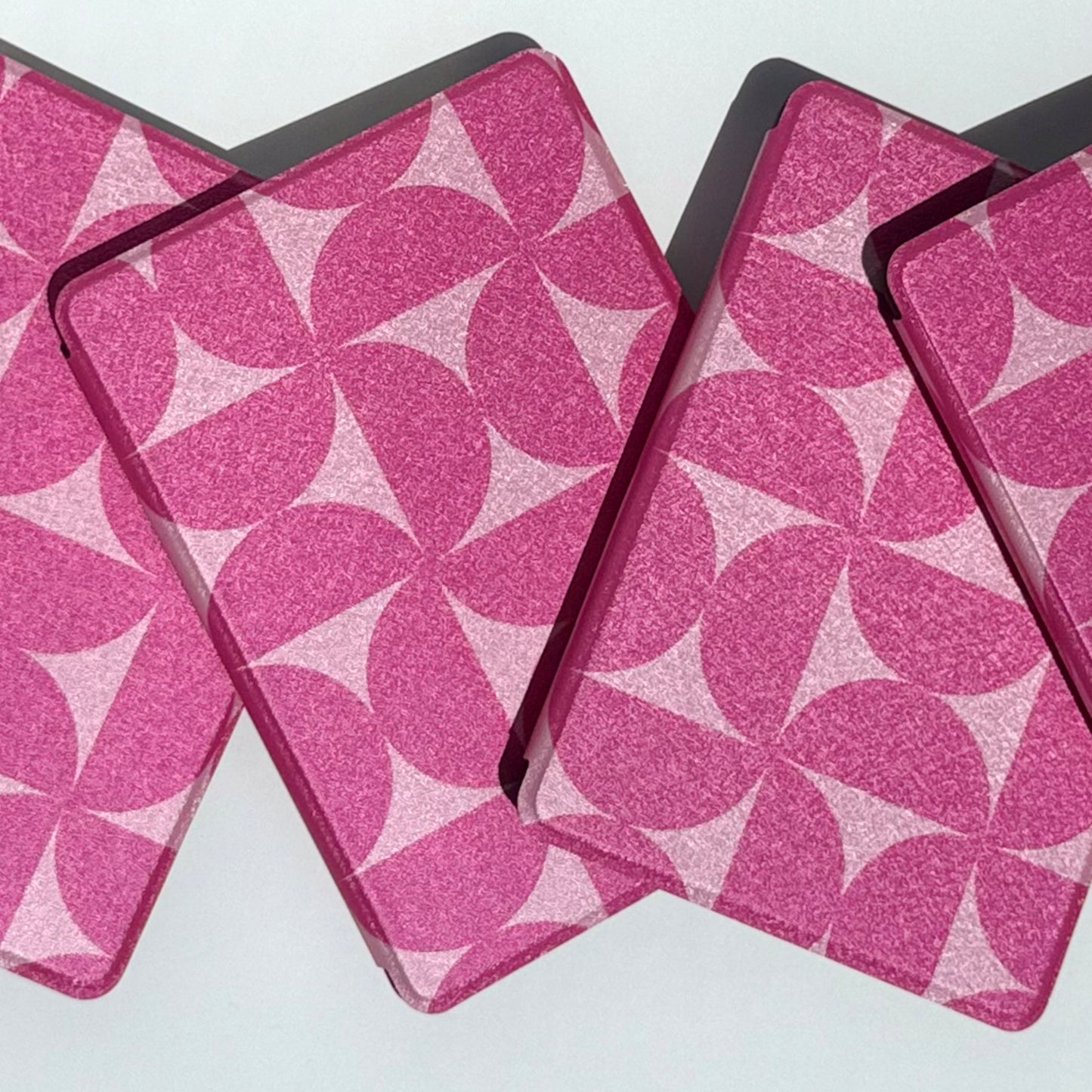 Blushing Moon Kindle Case - front view showing pink geometric design
