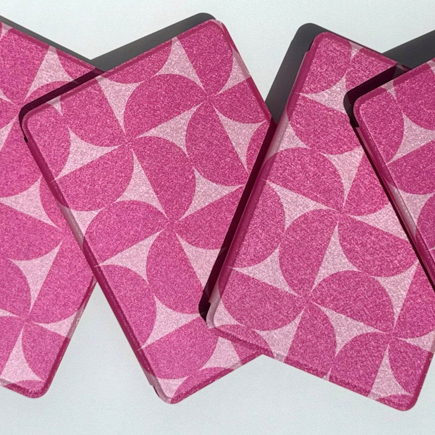 Blushing Moon Kindle Case - front view showing pink geometric design