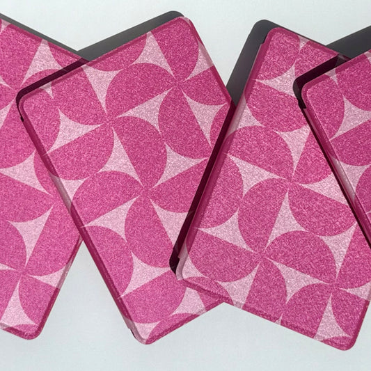 Blushing Moon Kindle Case - front view showing pink geometric design