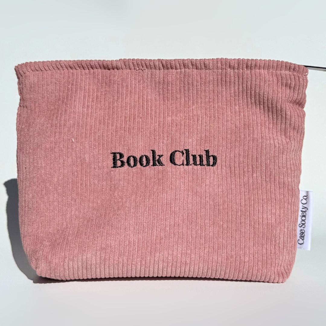 Book Club pouch in blush pink corduroy with zip top, a kindle and kobo pouch from Case Society Co
