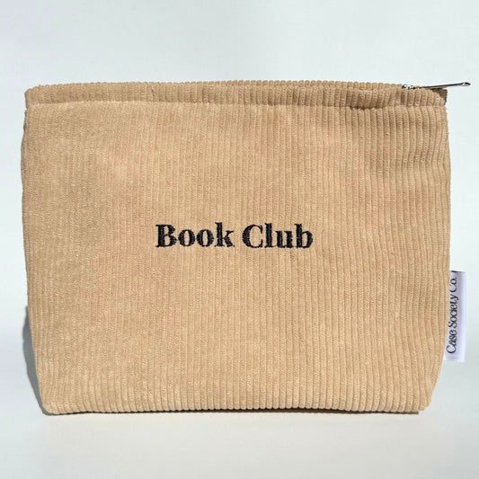 Book Club pouches in blush pink, honey and mocha corduroy layered together