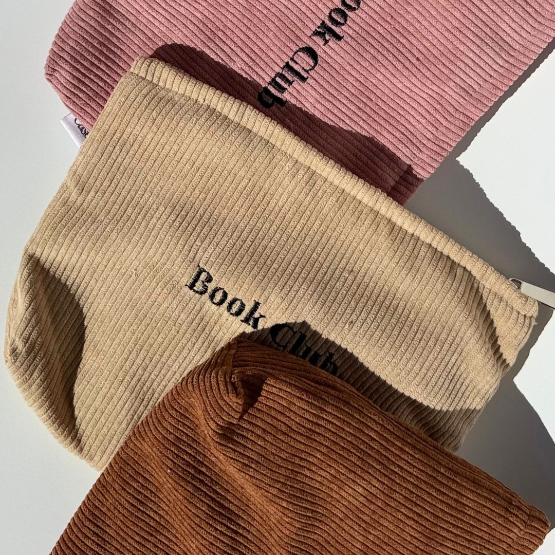 Book Club pouch in honey corduroy with zip top, a kindle and kobo pouch from Case Society Co Australia