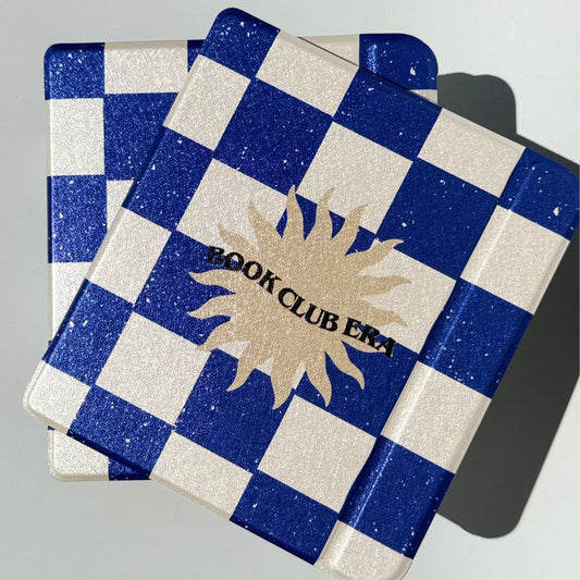 Kobo libra case with blue and white checkered pattern