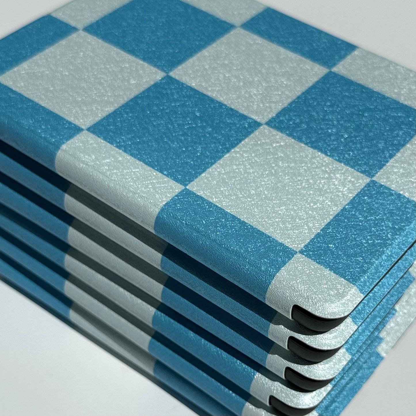 Aesthetic blue check Kindle case shown from above, Case Society Co