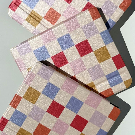chapter check kobo libra case with pink and blue check