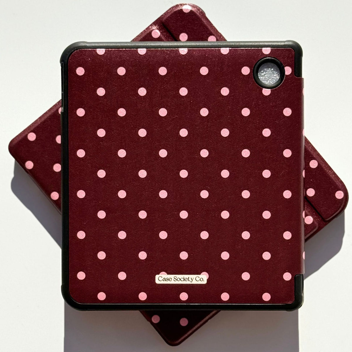 Back of the Cocoa Kiss Kobo Libra case with button cutout and Case Society Co label