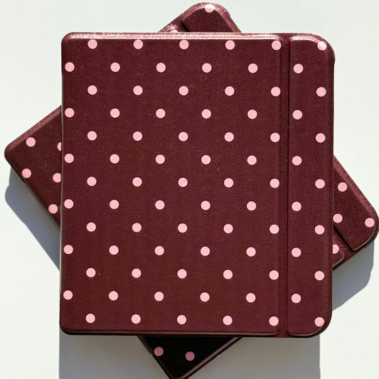 Two Cocoa Kiss Kobo Libra Colour cases, brown polka dot folio covers, Case Society Australia
