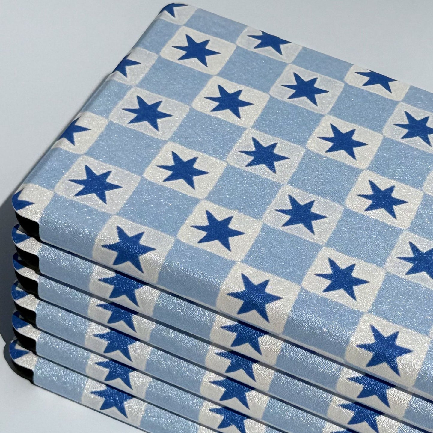 Falling Stars Kobo Clara case, navy stars on a chambray-blue check