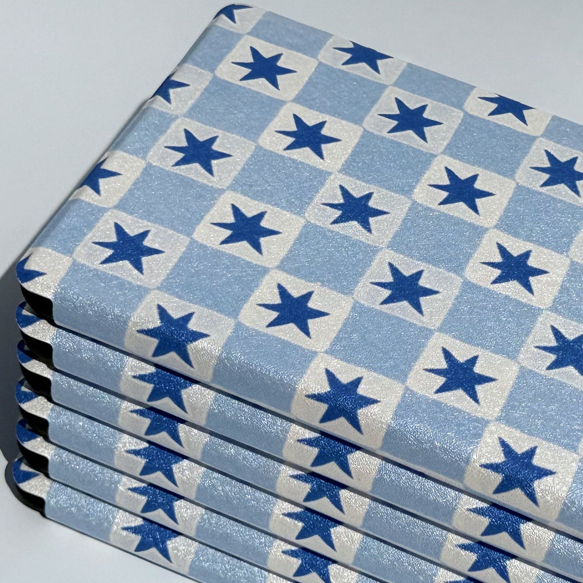 Falling Stars Kobo Clara case, navy stars on a chambray-blue check