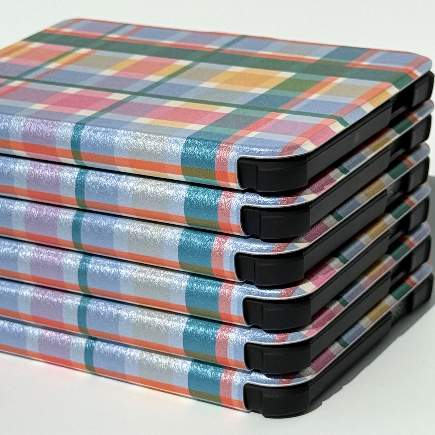 Close-up of Storybook Check Kobo case with plaid pattern.