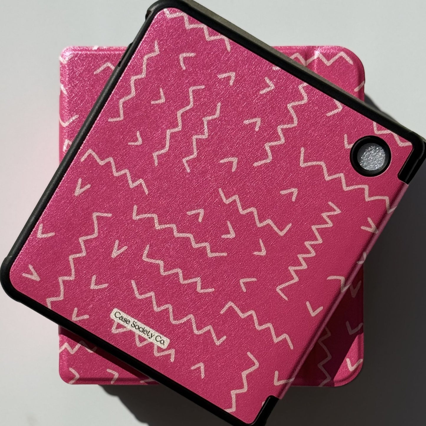 Back of Literary Lines Kobo Libra case with precise camera cutout — Case Society Co. pink ereader cover