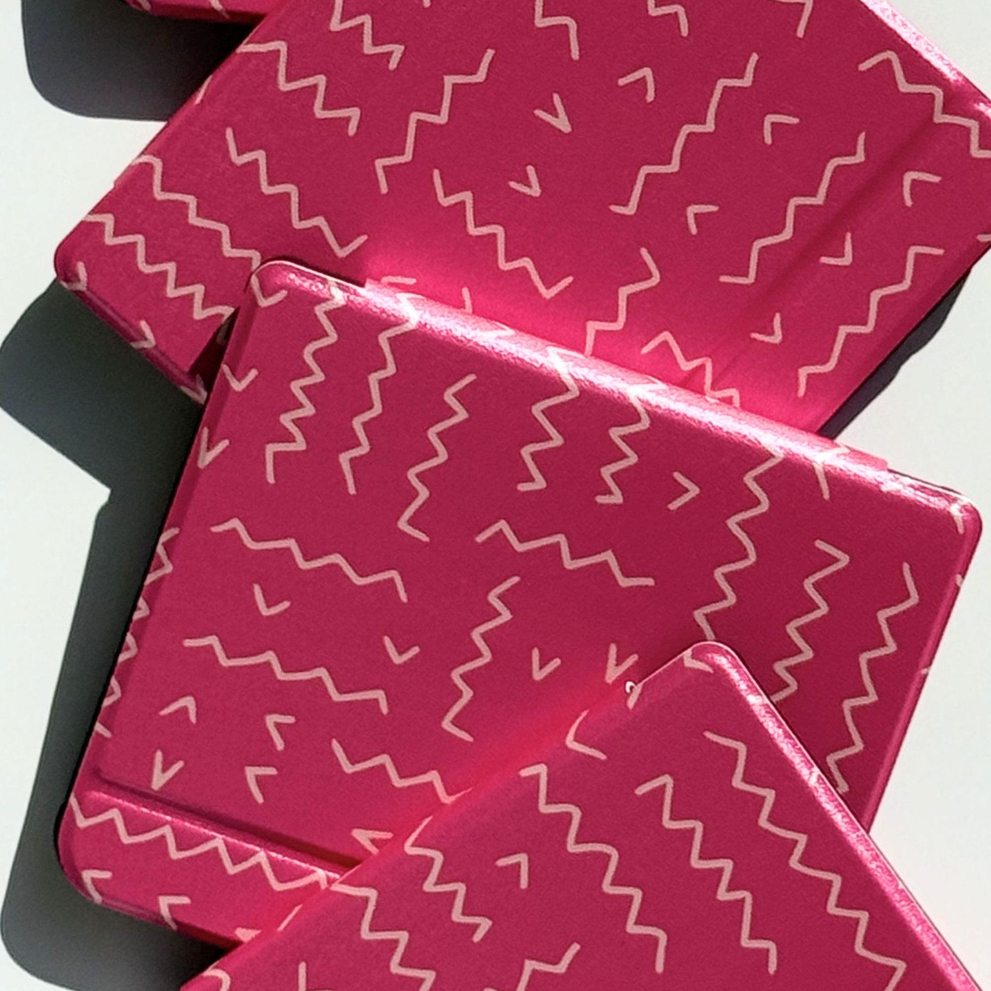 Two Literary Lines Kobo Libra cases angled, hot pink squiggle line print bookish design