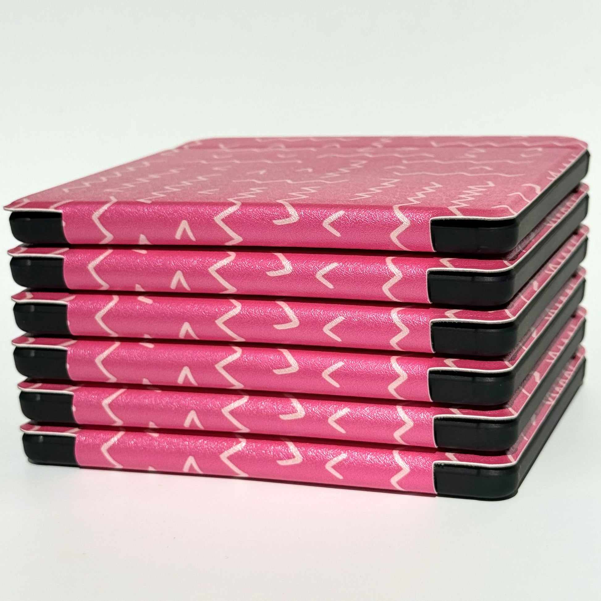 Stacked Literary Lines Kobo Libra cases front-on, hot pink Memphis-style aesthetic ereader cover