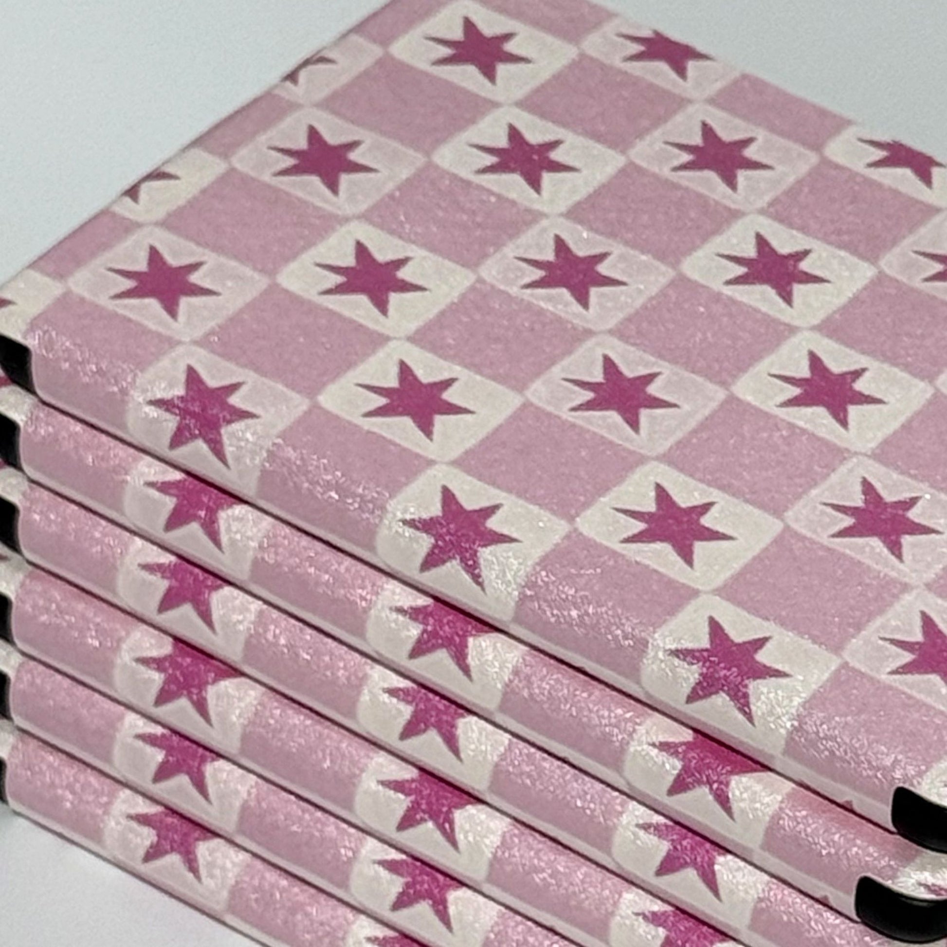 Pink star Kobo Clara case, blush check with hot-pink stars, shipped from Australia