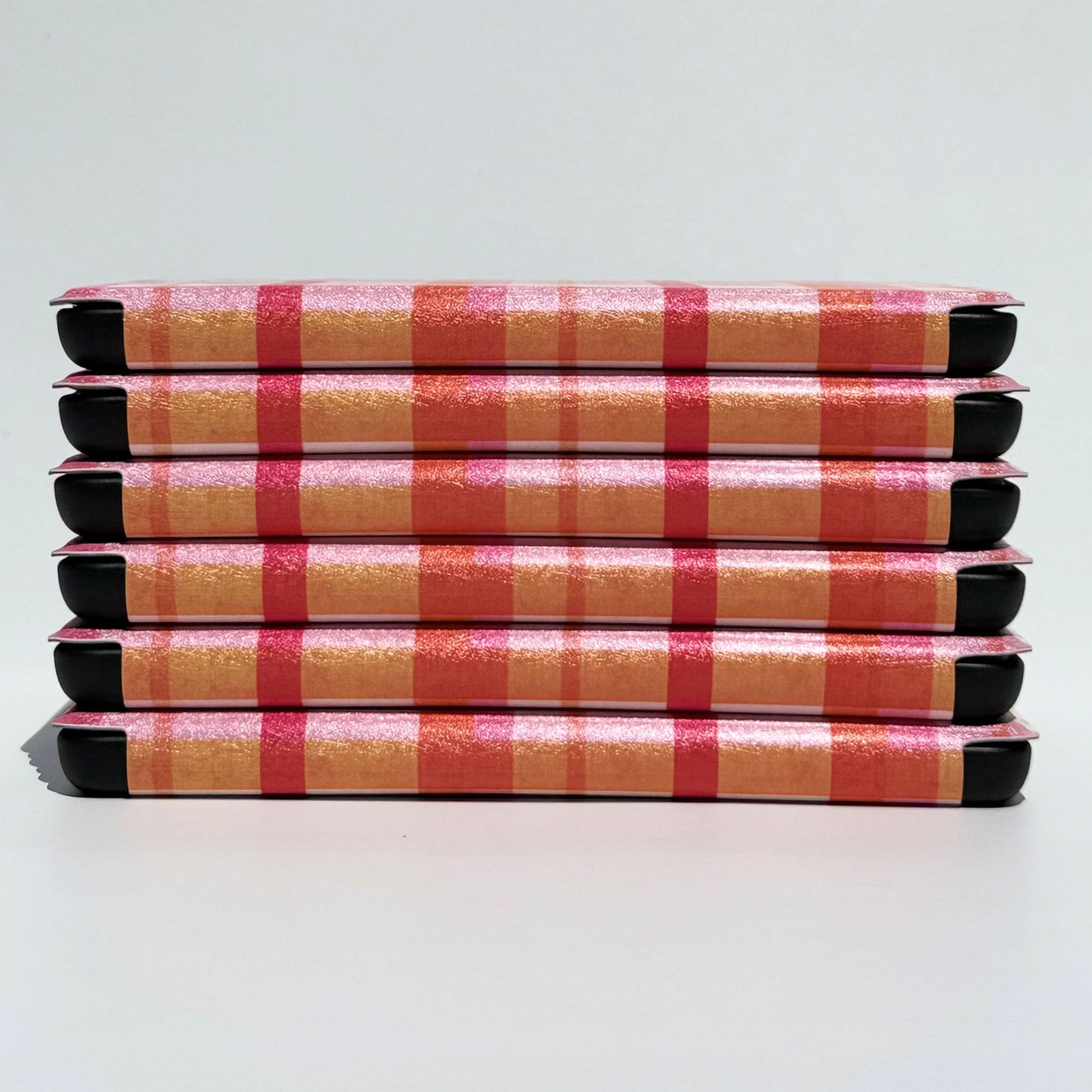Pink tartan Kindle Paperwhite case, side view of the check, Case Society Co