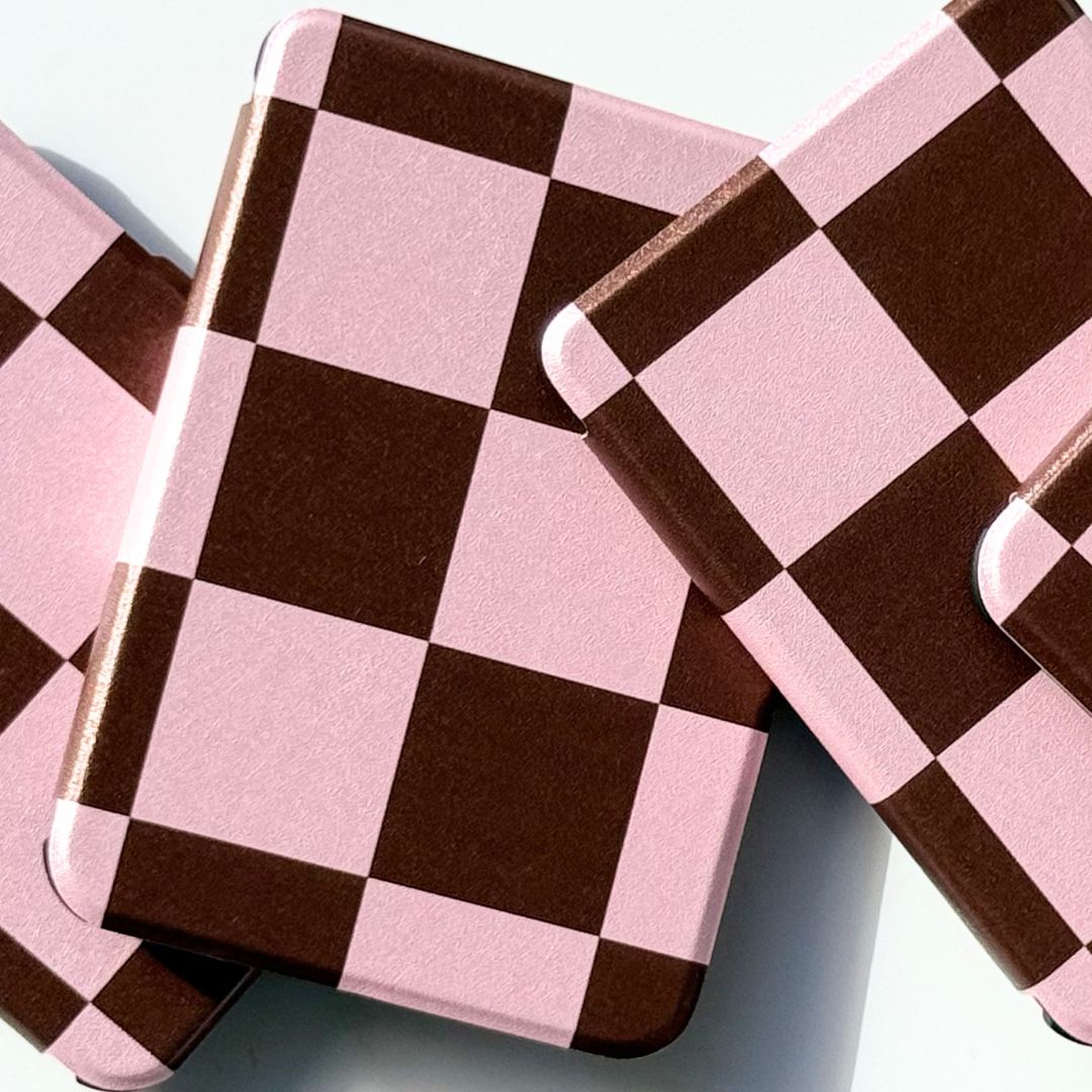 Front view of the She's Checked In checkered Kobo case — Case Society Australia
