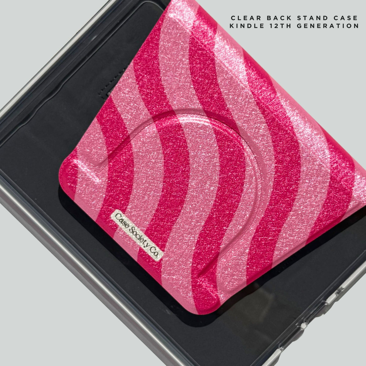 Shhh I'm Reading hot pink wavy stripe clear back stand case for Kindle 12th generation, Australia