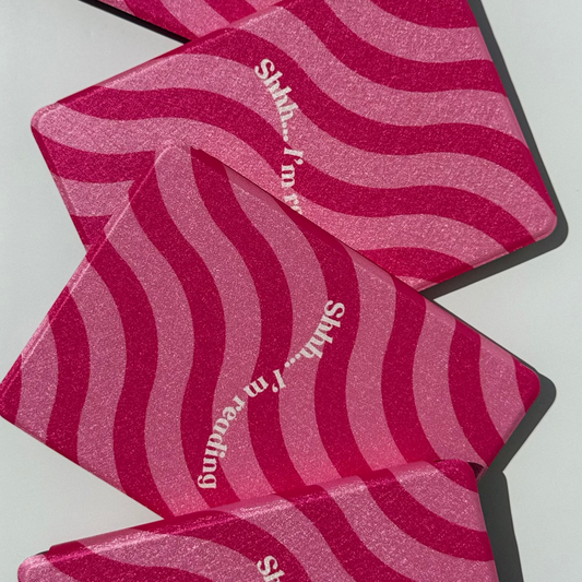 Shhh I'm Reading Kindle case in hot pink wavy stripes fanned at angles — Case Society Australia