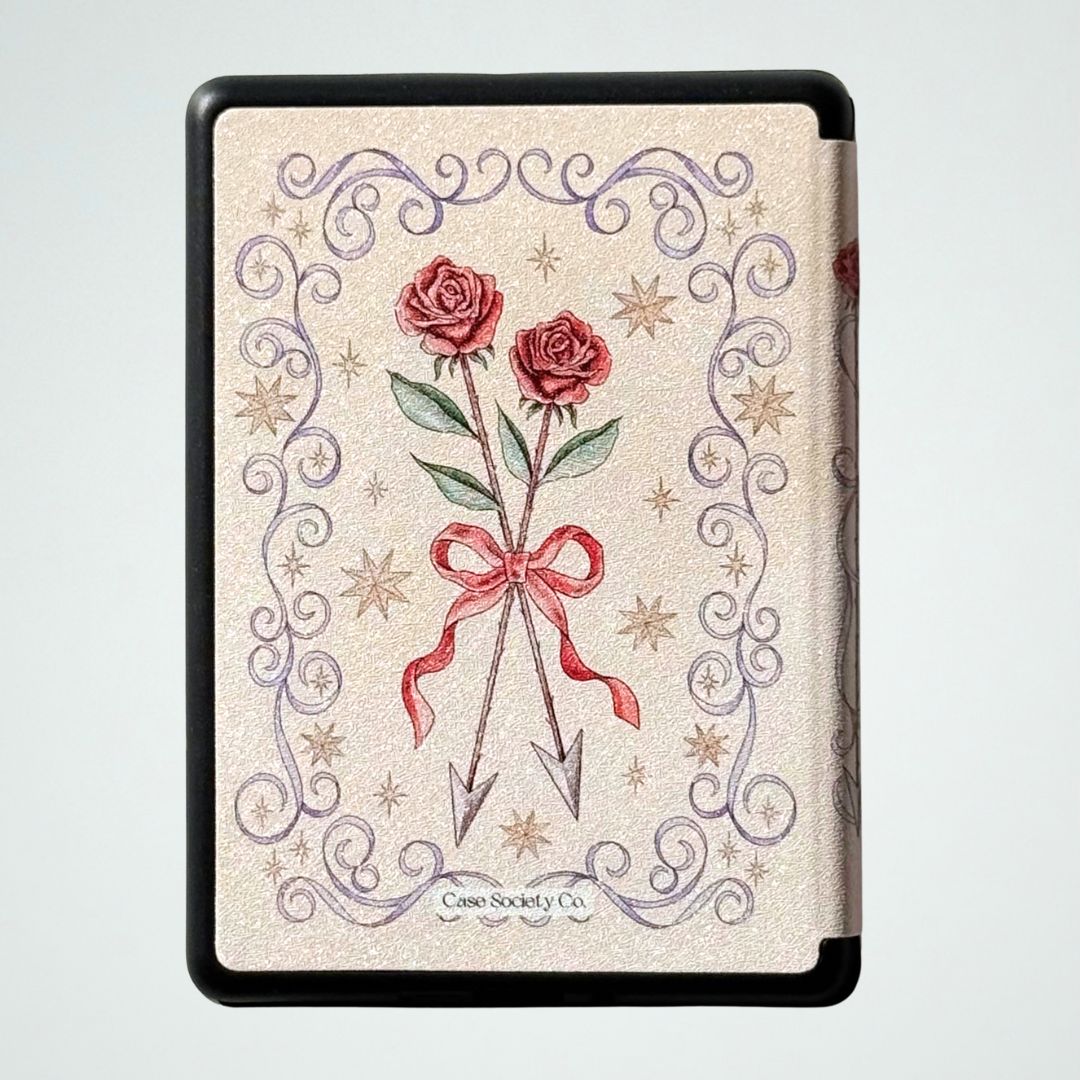 The Vow romantasy Kindle case fitted on a Kindle, front view, Case Society Co